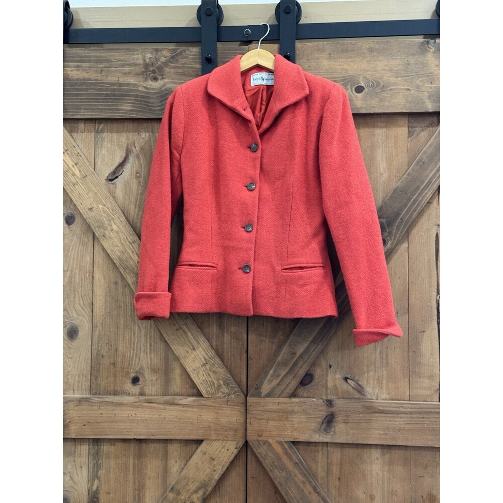 Ralph Lauren Wool Sample Blazer Red Button Up Women's Sz 4 Vintage